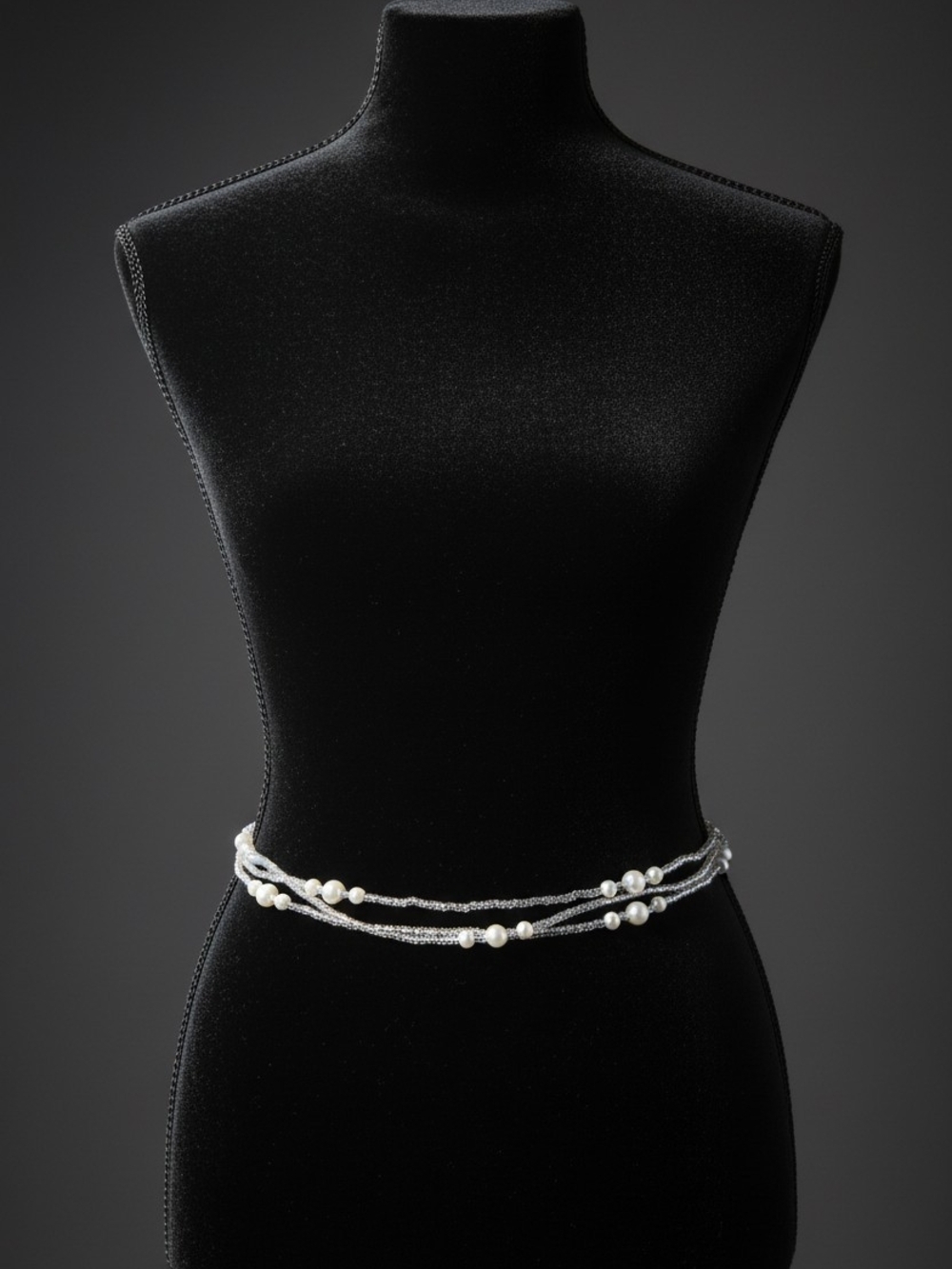 Pearl-Accented Multi-Strand Waist Belt — White & Silver